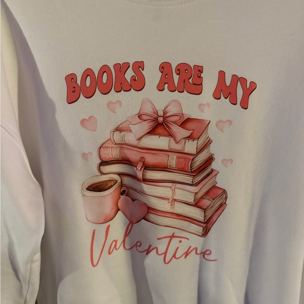 CVG  White and Pink Book Lover Sweatshirt for Valentines
